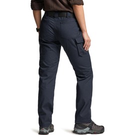 CQR Women's Flex Stretch Tactical Pants, Water Resistant Ripstop Work Pants, Outdoor Hiking Cargo Pants with Pockets, Vanguard Operator Navy, 8