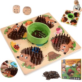 Hedgehog Wooden Montessori Toy, Maths Fine Motor Skills Game & Counting Toy, Hedgehog Plug-In Game Educational Sensory for Children, Montessori Learning Toy Board Game with Dice from 3+ Years