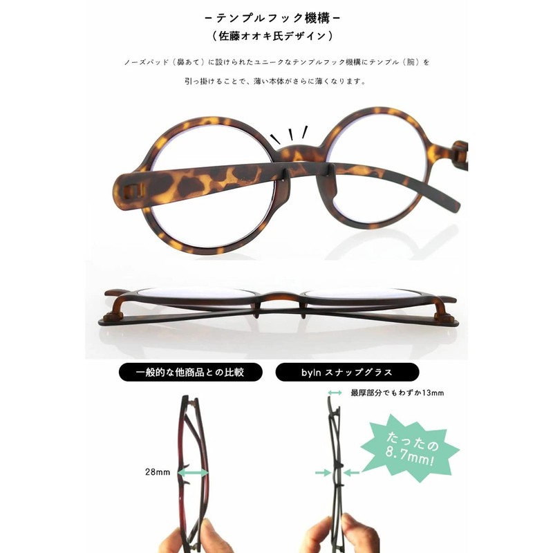 バイエヌ スナップグラス スクエアー シャイニーネイビー +3.00