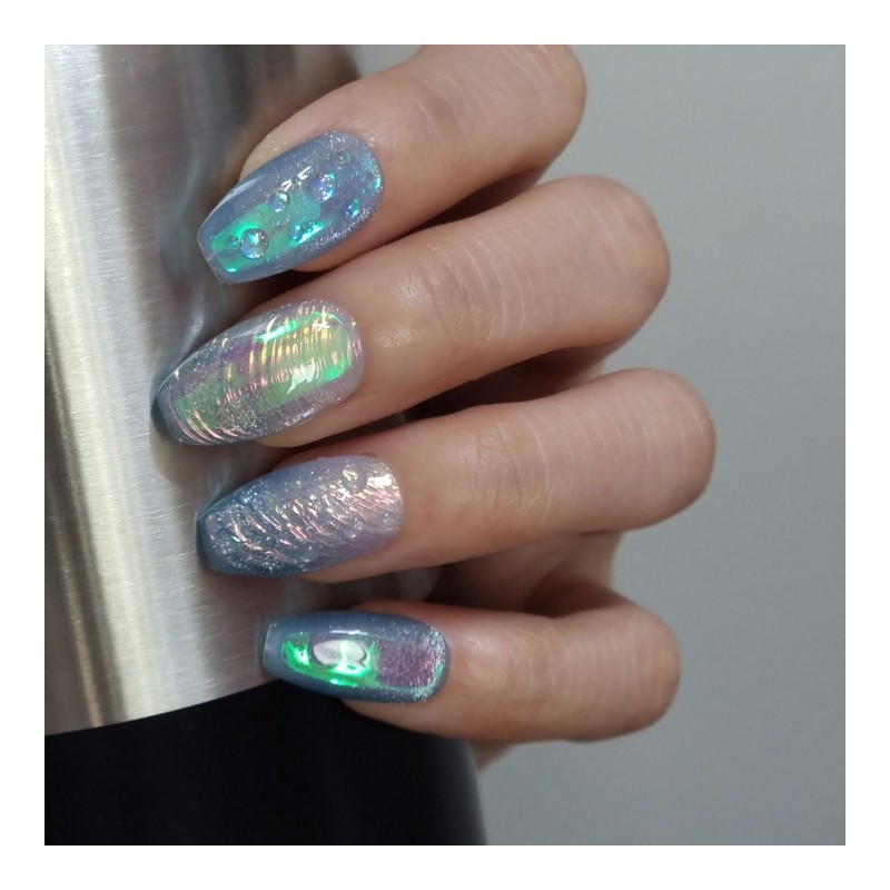 Scallop Blue Uru Handmade Nail Tips - Short Ballerina /