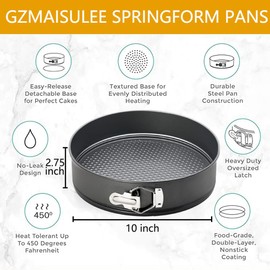 GZMAISULEE 10 Inch Springform Pan Round Leak Proof Non Stick Removable Base Bakeware for Cakes, Cheesecakes, Pizza and Quiches