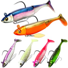 PLUSINNO Fishing Lures, Pre-Rigged Jig Head Bass Lures with Spinner, Fishing Bait for Freshwater Saltwater, Soft Plastic Fishing Lures Swimbait for Trout Crappie Fishing Gear, Fishing Gifts for Men