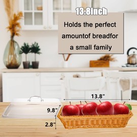 DEAYOU Wicker Bread Basket, Imitation Rattan Bread Basket with Lid, Woven Tabletop Food Serving Basket, Poly-Wicker Long Fruit Basket for Vegetable, Restaurant, Display, Kitchen, Party, Rectangle