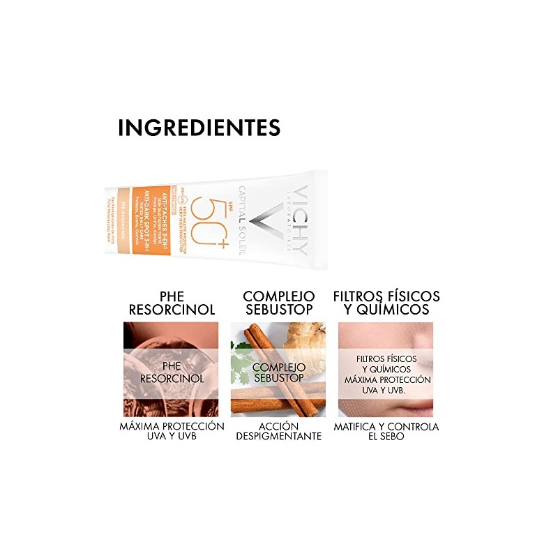 VICHY Protector Solar Facial Anti-manchas 3en1 Toque Seco con Color