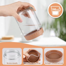 Overnight Oats Containers with Lids, 16oz Glass Jars with Lids 4 pcs, Wide Mouth Mason jars for Salad, Yogurt, Snacks, Meal Prep