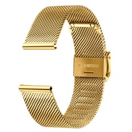 Xiruve Stainless Steel Mesh Quick Release Replacement Strap for Men and Women, 12–24 mm, golden