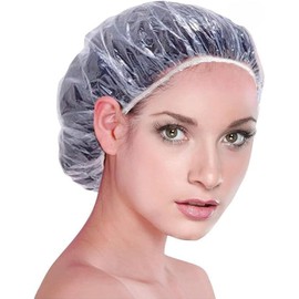 Gorro de Ducha Desechables Plástico Mujer 100 Piezas, Gorros de Baño Plástico Gruesos Para peluqueria Uso En El Hogar Hotel (Blanco)