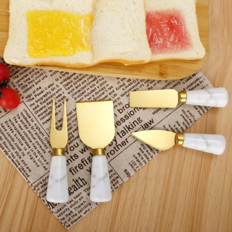 Marble Cheese Knife Set of 4 Gold Marble Handle Butter