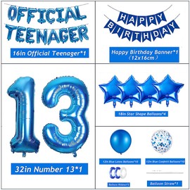 13th Birthday Decorations for Boys QIHONGC Blue Silver Birthday Party Decorations 13th Birthday Photo Props Backdrop Kids' Party Decorations
