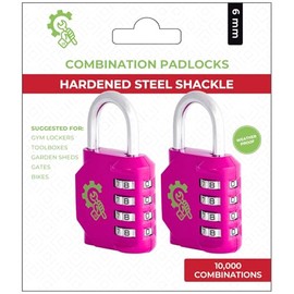 Spanner In the Works® | Padlocks with Code | 4 Digit Weatherproof Combination Padlock Outdoor | Gym Locker Padlocks (Pack of Two, Pink Coded Number Locks)