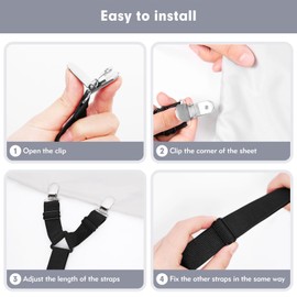 TEESSUE 2 Pcs Bed Sheet Straps, Adjustable Fitted Sheet Clips Keeping Sheets Place Heavy Duty, Mattress Sheet Holders Keep Sheets Firm & Tight