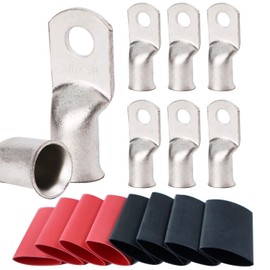 TKDMR 8pcs 3/0 Awg-3/8 Ring Marine Grade Copper Wire Lugs,with 3:1 Heat Shrink Tubing,UL Battery Cable Ends,Heavy Duty Cable Lugs,Tinned Copper Eyelets,Tubular Ring Terminals