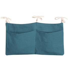 zonBroth Aqua Cotton Baby Hanging Storage Bag - 2 Pocket Organizer for Diapers, Bibs, Bottles - Easy Install, Crib & High Chair Compatible