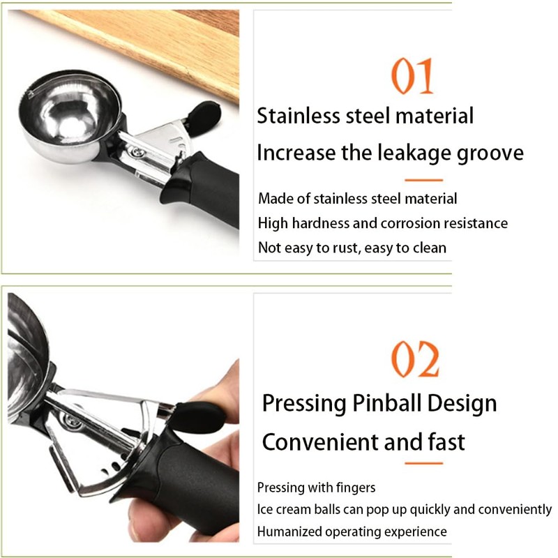 Ice Cream Scoop - Solid Stainless Steel Cookie Fruit Dessert