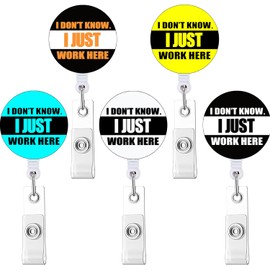 Paquete de 5 soportes para carretes, con clip de identificación, para enfermera, con texto en inglés "I Don't Know I Just Work Here