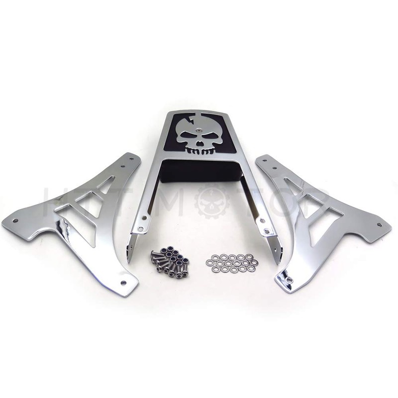 XKMT-Chrome Skull Backrest Sissy Bar With Leather Pad Compatible With