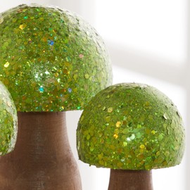 Glitter Mushrooms, set of 3, green chunky glitter, cute mushroom decor, sparkle aesthetic, room decor, glitz + glam, maximalist, holographic (Green)