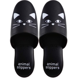 FASPROJECT Animal Face Pattern Toilet Slippers (For Women, Approx. 8.7 - 9.8 inches (22 - 25 cm), Antibacterial, Vinyl Slippers, Toilet, Sanitary Toiletry Slippers, For Women, Black