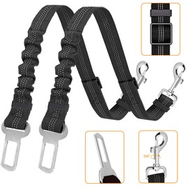 Kelivi Dog Seat Belt for Car, Pack of 2 Adjustable Dog Car Seat Belt, Elastic Bungee Pet Car Seat Belt, Reflective Attached Dog Safety Belt