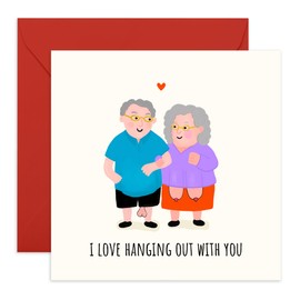 Old Couple's Anniversary Card - "I Love Hanging Out With You" - Gifts for Husband, Wife, Spouse, Partner, Babe, Hon, Darling, Him, Her, Married Couple -Romantic Valentines Day - Comes with Stickers