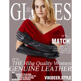 VIKIDEER Elegant Winter Black Long Leather Gloves for Women Full Touchscreen Womens Ladies Warm Lined Genuine Leather Gloves 19.6'' Black Midium