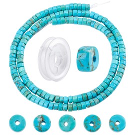 SUNNYCLUE 1 Box 167Pcs Natural Stone Heishi Beads Disc Turquoise Beads Flat Round Coin Stone Gemstone Beads with Elastic Thread for Jewelry Making Craft Bracelet Earrings Necklace
