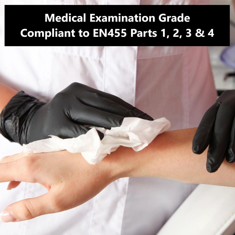 Heavy Duty Strong Disposable Black Nitrile Examination Gloves, Premium Quality|
