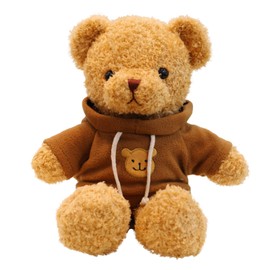 TROYSINC Teddy Bear Soft Fur Teddy Bear with Hood Paw Print Plush Toy Cuddly Toy Stuffed Toy Gift (Coffee Colour, 30 cm)