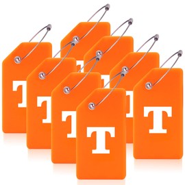 8 Pcs Luggage Tags for Suitcases, 26 Initial Letter Travel Luggage Baggage Identification Labels ID Tags Fully Bendable Tags with Stainless Steel Loop (Letter T, Orange)