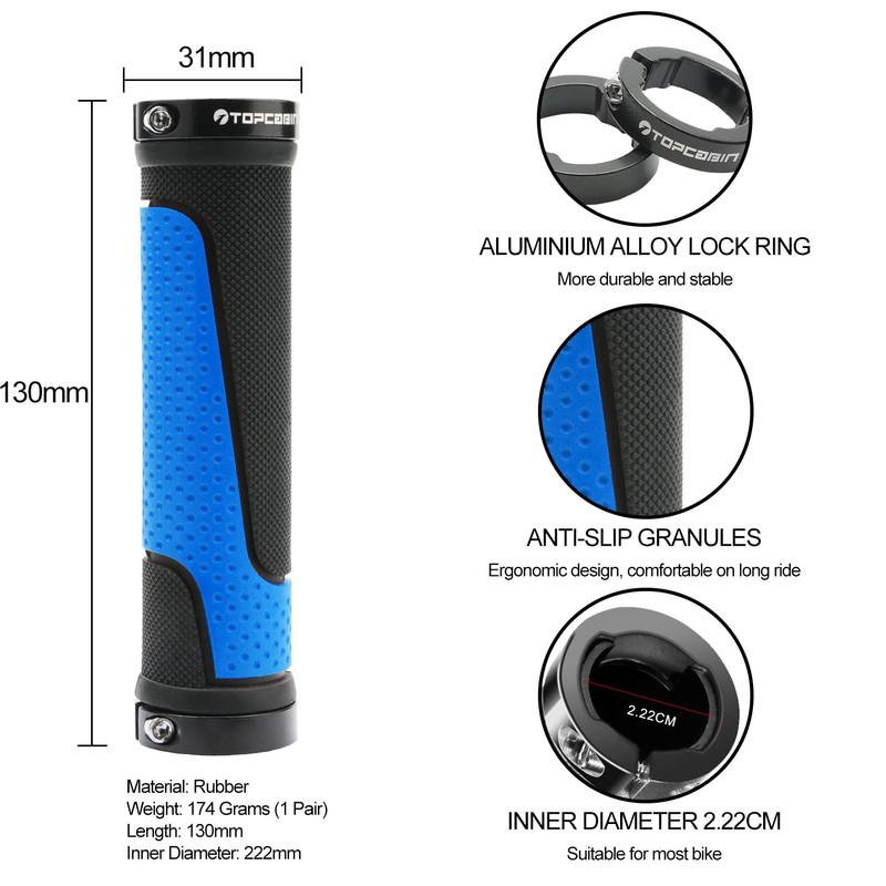 TOPCABIN Bicycle Grips,Double Lock on Locking Bicycle Handlebar Grips Rubber