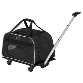 Petsfit Cat Carrier with Wheels Airline Approved, Pet Dog Carrier with Wheels for Small Dogs, Rolling Cat Carrier for Cats Puppy Stroller Detachable and Foldable Pet Travel Bag, Black&Green