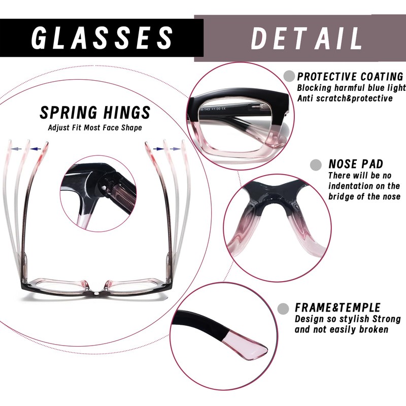 Hubeye 5 Pairs Oprah Style Square Reading Glasses for Women