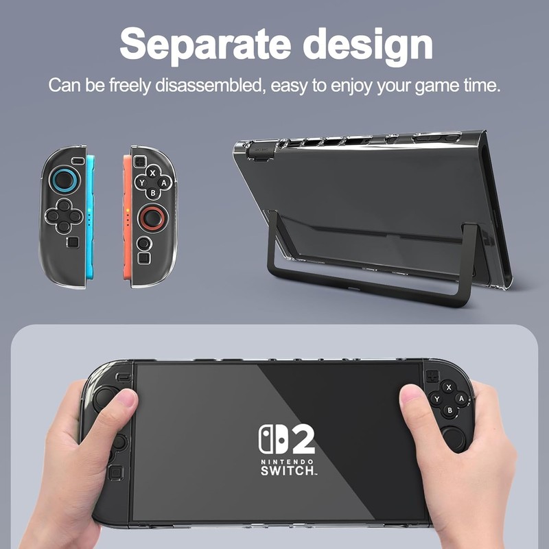 Switch2 スプリットケース 透明TPU NS2 ゲーミングコンソール保護カバー 落下と傷に強いフルカバーデザイン Joy-Con対応 取り外し可能 冷却穴位置 　分体式設計