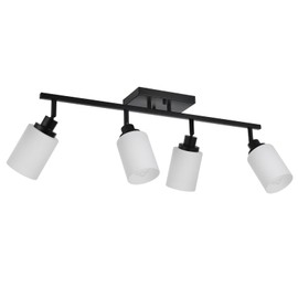 TODOLUZ Adjustable Ceiling Spotlight in Black, 4-Lights Kitchen Island Light Fixtures Ceiling Wall Mount, Track Lighting Kit with Opal White Glass Hallway Dining Room