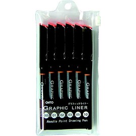 Ohto Graphic Liner Needle Point Drawing Pen - Pigment Ink - Pack of 6