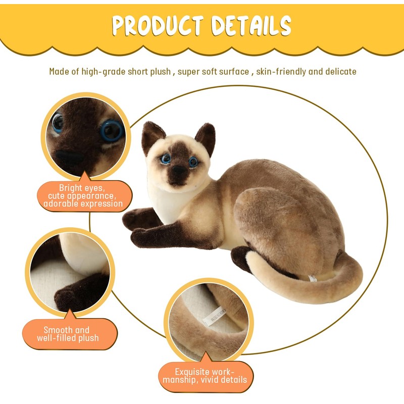 BARMI Siamese Cat Plush Stuffed Animal - Lifelike Cat Pillow,