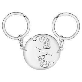 WEVENI Cute Pug Gifts for Pug Lovers Stainless Steel Pug Keychain Ring Couple Pugs Accessories Charms for Women Girls Dog Mom (Couple Pugs Silver)