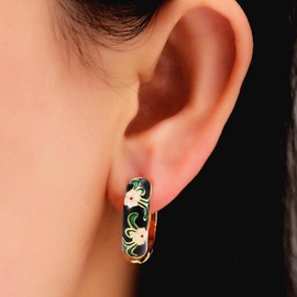 Aksod Bamboo Earrings Hoops Colored Enamel Huggie Earrings Cute Dripping Oil Earrings Jewelry for Women (Black A)