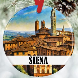Handcrafted Siena, Italy Watercolor Christmas Ornament - Ceramic 3 Inch Round Holiday Souvenir Keepsake