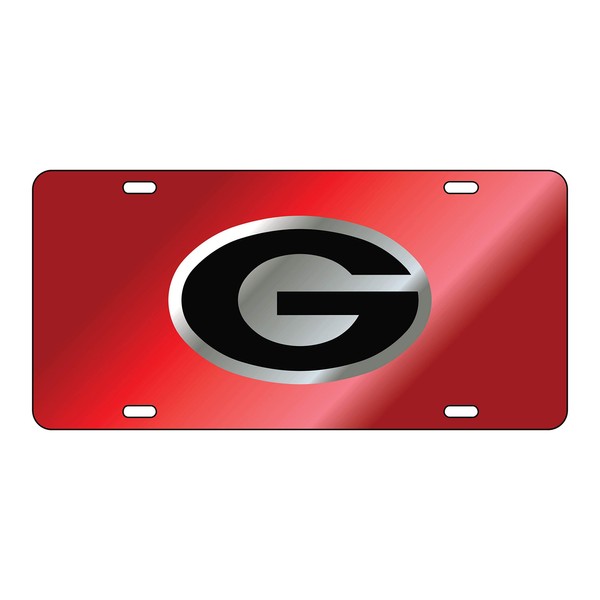Sports Addiction Georgia Bulldogs Mirror Laser License Plate Tag Mirror Red background, Silver, Black - G logo