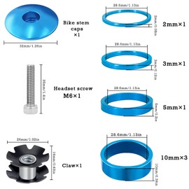 Bicycle Headset Spacer Stem Spacer 1/8 Inch 6 Pieces Bicycle Spacer Aluminium Alloy Bicycle Shaft Threadless for Most Bicycles Black