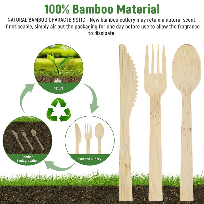 Pre Rolled Napkin and Bamboo Cutlery Set - 10Pack Bamboo