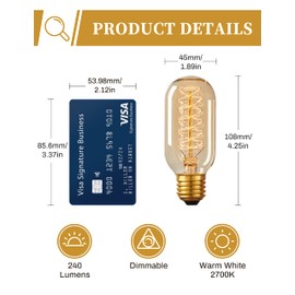 DORESshop Edison Bulbs, Vintage Edison Light Bulbs 40 Watt, T45, 110-130 Volts, E26/E27 Base Incandescent Dimmable Decorative Antique Filament Light Bulbs, Amber Glass, Warm White, 4 Pack
