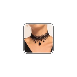 TseenYi Lace Black Choker Necklace Vintage Lace Wide Choker Necklace Pearl Tassel Lace Necklace Jewellery for Women and Girls Cocktail Party