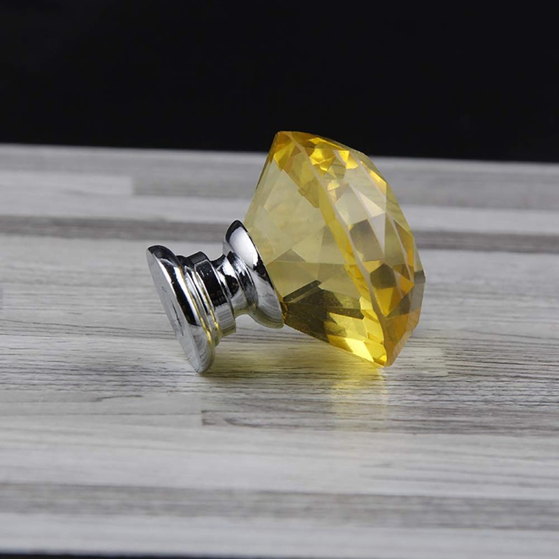 BOZONLI 6pcs 30mm Yellow Crystals Glass Drawer Knobs Cupboard Knobs