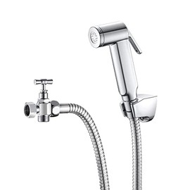 Rousseau Toilet Shower Head Kit, Complete Hygiene Kit for ABS Toilet with Shower, 120 cm Metal Hose, Bracket and 2-Way Tap, Chrome-Plated