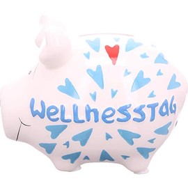 KCG Piggy Bank Wellness Day Ceramic Money Box with Rubber Closure Small Pig 12.5 x 9 x 9 cm