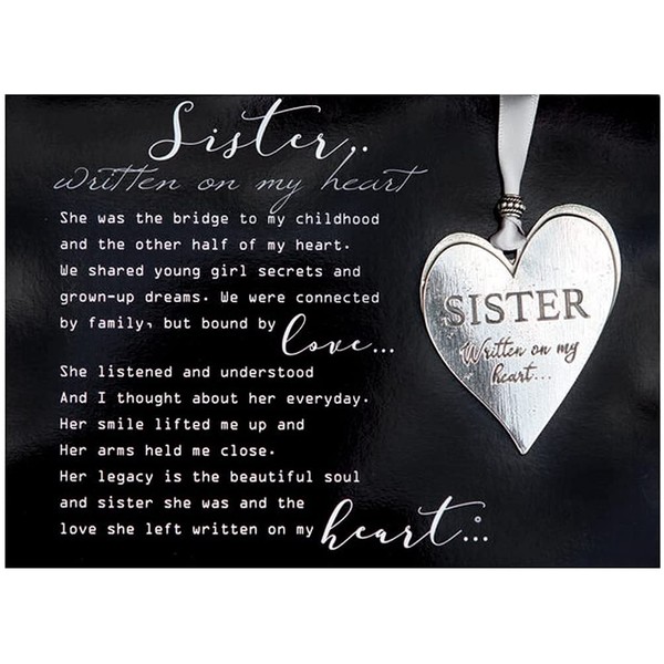 Sister Pewter Memorial Heart Boxed Gift Ornament with Sentimental Poem