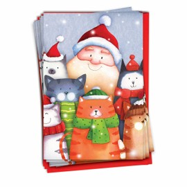 B6738JXSG Box Set of 12 Santa Selfies Christmas Greeting Cards Featuring Santa and All His North Pole Friends Taking Selfies, with Envelopes