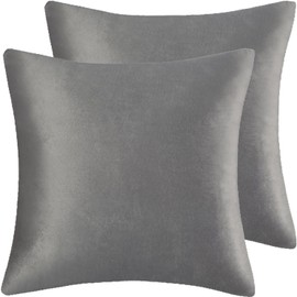 HERAYLI Velvet Decorative Throw Pillow Covers, Soft Square Cushion Case Home Decor for Living Room Couch Bed Sofa, Set of 2 Pack, Grey, 18x18 Inch